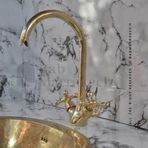 Handcrafted Unlacquered Brass Faucet With Moroccan Engraving