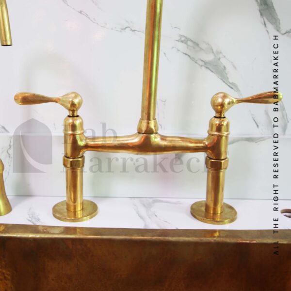 Unlacquered Brass Bridge Kitchen Faucet - Image 5