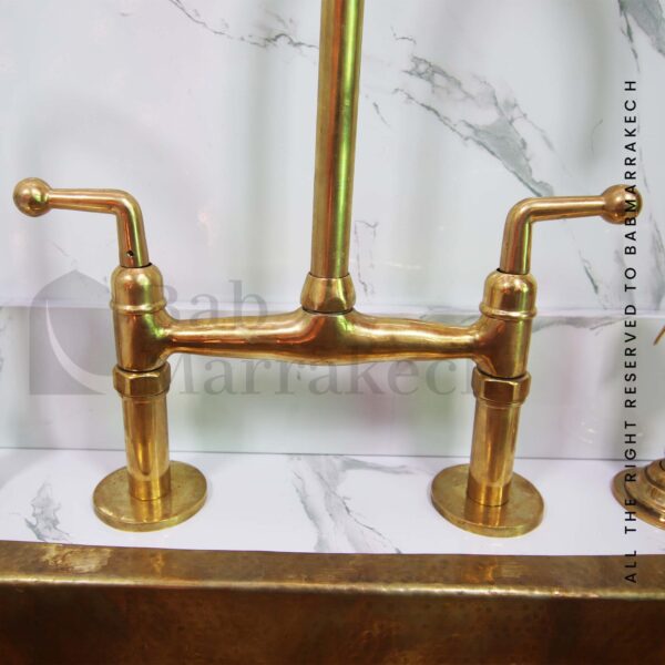 Unlacquered Brass Bridge Kitchen Faucet - Image 6
