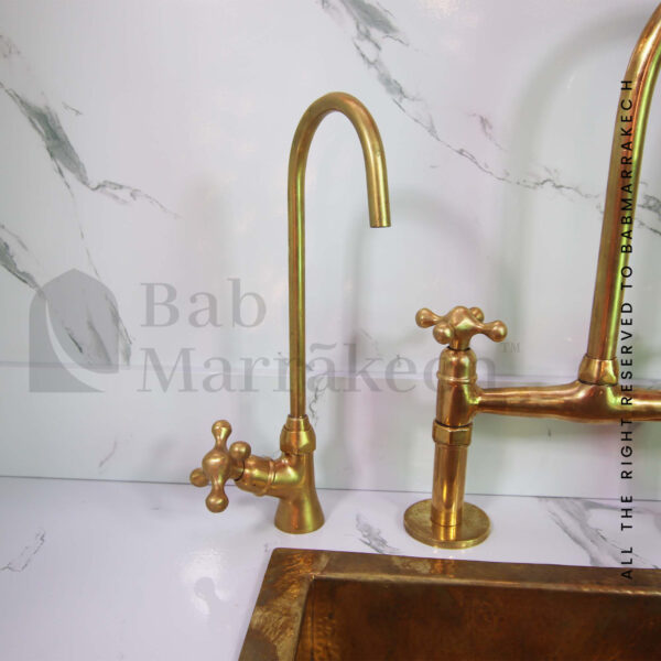 Unlacquered Brass Bridge Kitchen Faucet - Image 4