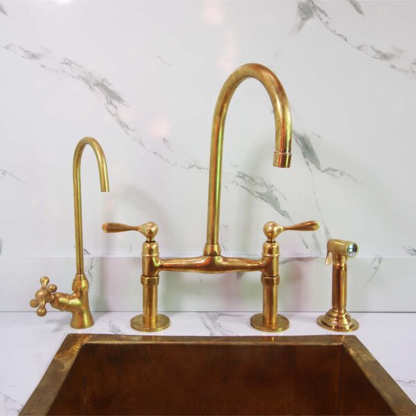 Unlacquered Brass Bridge Kitchen Faucet - Image 2
