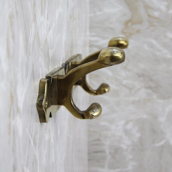 Handmade Brass Double Wall Hook | Coat & Towel Hanger | Rustic Brass Hook | Entryway Organizer - Image 2
