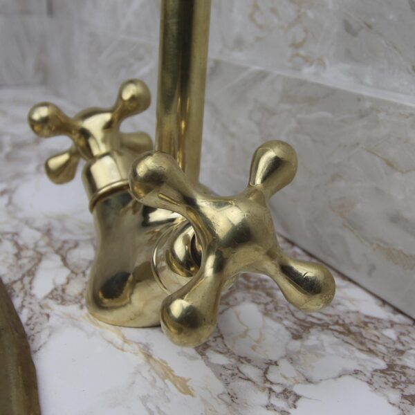 Unlacquered Brass Gooseneck Faucet Solid Brass Vintage Style Kitchen & Bathroom Tap Rustic Sink Mixer - Image 5