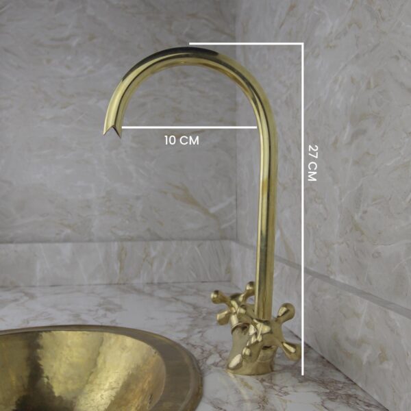 Unlacquered Brass Gooseneck Faucet Solid Brass Vintage Style Kitchen & Bathroom Tap Rustic Sink Mixer - Image 9