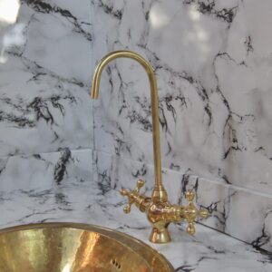 Handmade Unlacquered Brass Bathroom Faucet – Vintage Style Solid Brass Sink Tap for Rustic or Farmhouse Vanity
