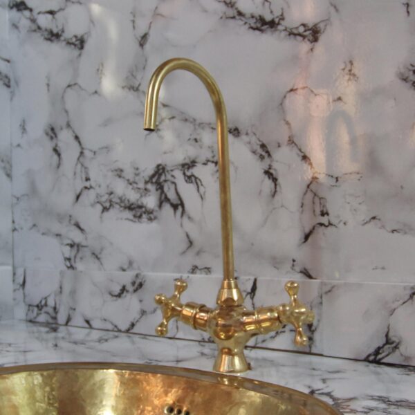 Handmade Unlacquered Brass Bathroom Faucet – Vintage Style Solid Brass Sink Tap for Rustic or Farmhouse Vanity - Image 5