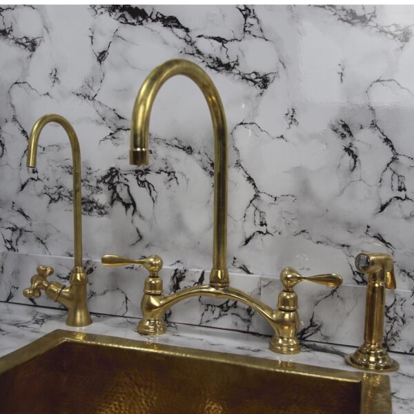Unlacquered Brass Kitchen Faucet – Bridge Design Victorian Style with Side Sprayer – Solid Brass Fixture - Image 5