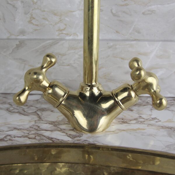 Unlacquered Brass Gooseneck Faucet Solid Brass Vintage Style Kitchen & Bathroom Tap Rustic Sink Mixer - Image 4