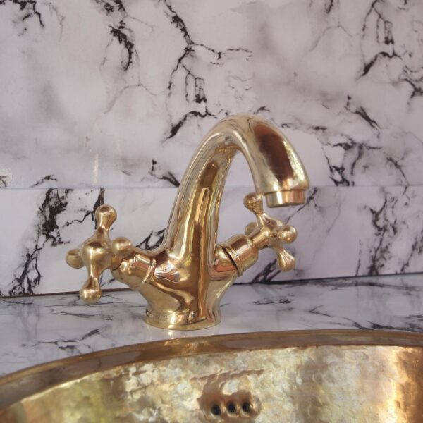 Bathroom Faucet Vintage Brass Single Hole Vanity Tap Unlacquered Solid Brass Antique Style