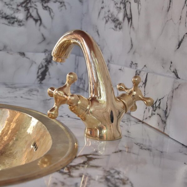 Bathroom Faucet Vintage Brass Single Hole Vanity Tap Unlacquered Solid Brass Antique Style - Image 3