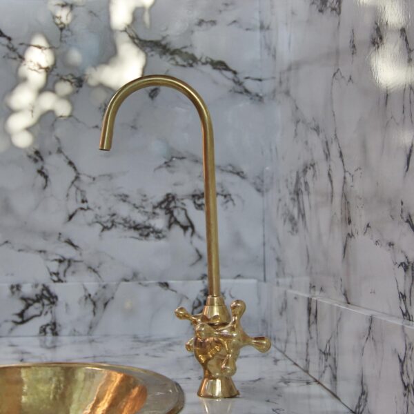 Handmade Unlacquered Brass Bathroom Faucet – Vintage Style Solid Brass Sink Tap for Rustic or Farmhouse Vanity - Image 2