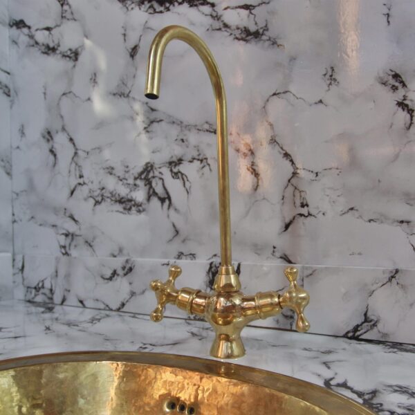 Handmade Unlacquered Brass Bathroom Faucet – Vintage Style Solid Brass Sink Tap for Rustic or Farmhouse Vanity - Image 3