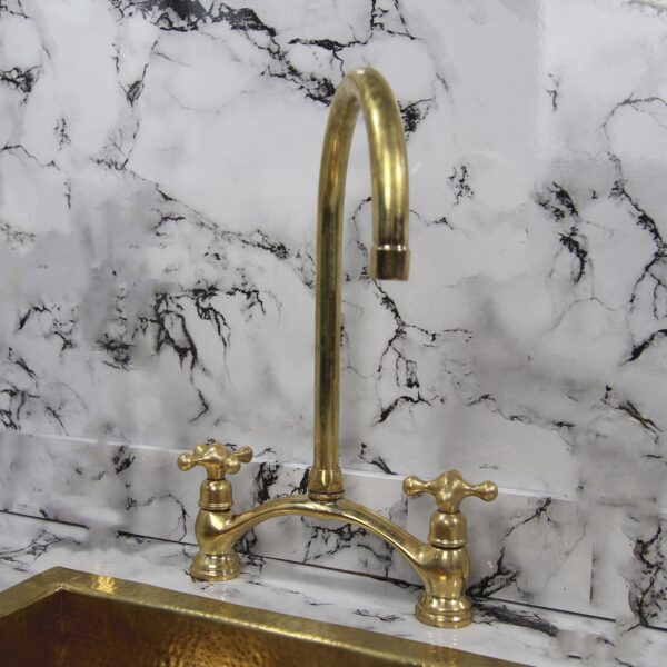 Unlacquered Brass Kitchen Faucet – Bridge Design Victorian Style with Side Sprayer – Solid Brass Fixture - Image 7