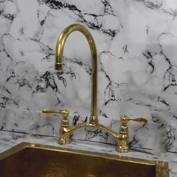 Unlacquered Brass Kitchen Faucet – Bridge Design Victorian Style with Side Sprayer – Solid Brass Fixture - Image 6