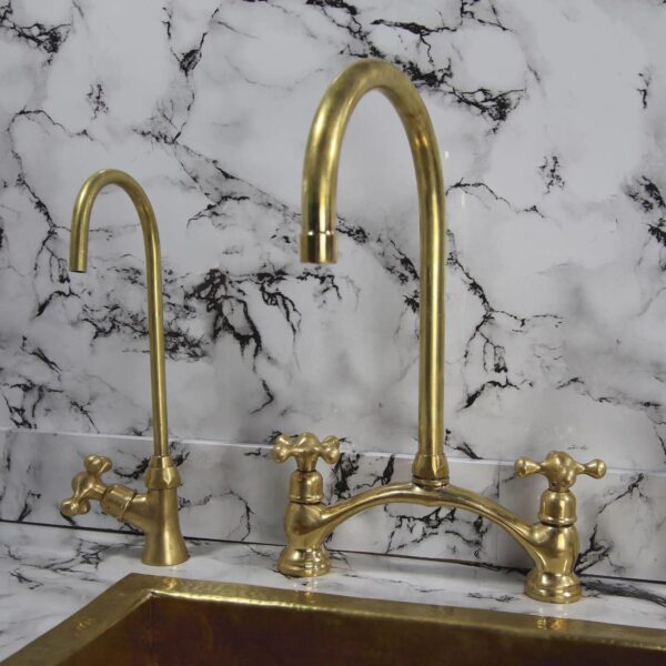 Unlacquered Brass Kitchen Faucet – Bridge Design Victorian Style with Side Sprayer – Solid Brass Fixture - Image 8