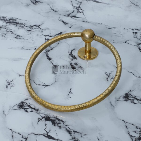 7" Unlacquered Brass Towel Ring – Moroccan Swirl Carved Wall Hanger for Bathroom or Kitchen Decor - Image 6