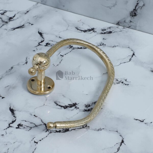 Brass towel holder Handmade Moroccan bathroom decor Engraved brass toilet paper holder Wavy wall mount - Image 4