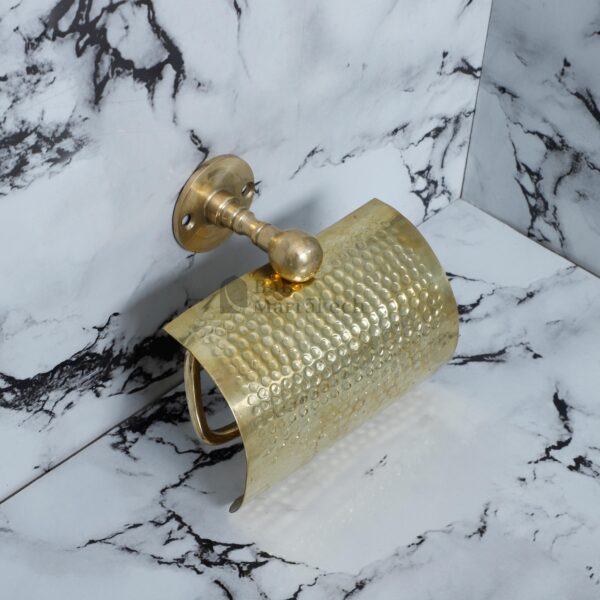 Brass Toilet Paper Holder Hammered Finish with Wavy Wall Mount – Rustic Unlacquered Bathroom Accessory - Image 3