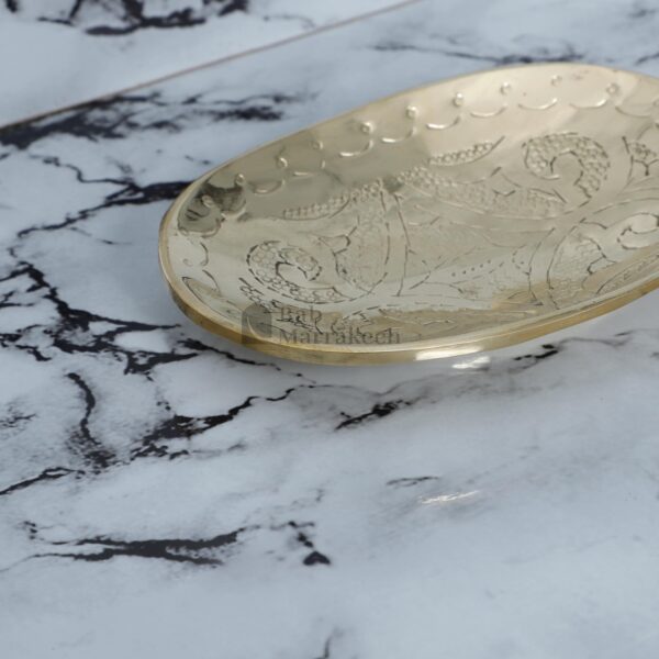 Brass Soap Dish Handmade Moroccan Engraved Oval Tray Unlacquered Solid Brass Vanity & Bathroom Decor - Image 2