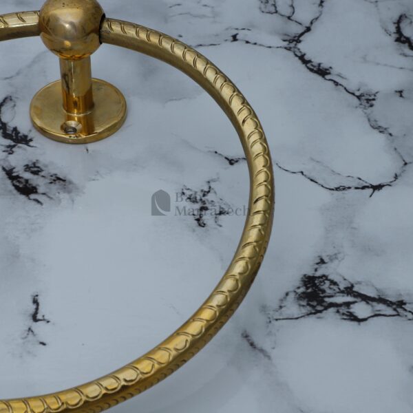 7" Unlacquered Brass Towel Ring – Moroccan Swirl Carved Wall Hanger for Bathroom or Kitchen Decor - Image 7