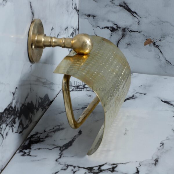 Brass Toilet Paper Holder Hammered Finish with Wavy Wall Mount – Rustic Unlacquered Bathroom Accessory - Image 2