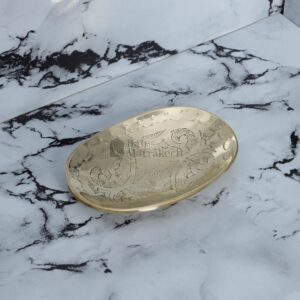 Brass Soap Dish Handmade Moroccan Engraved Oval Tray Unlacquered Solid Brass Vanity & Bathroom Decor