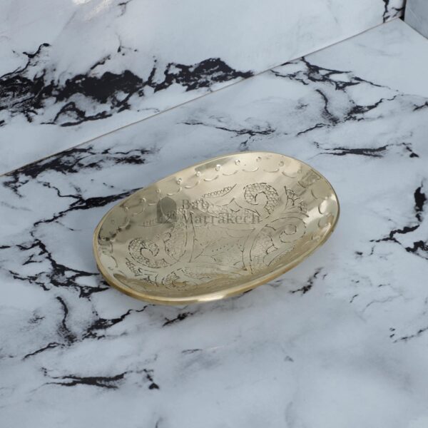 Brass Soap Dish Handmade Moroccan Engraved Oval Tray Unlacquered Solid Brass Vanity & Bathroom Decor