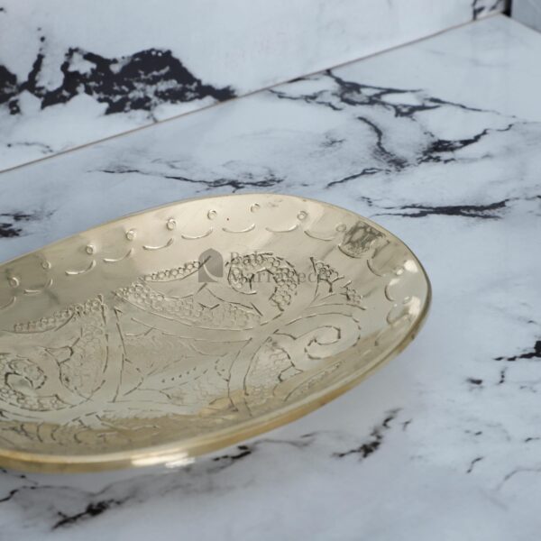 Brass Soap Dish Handmade Moroccan Engraved Oval Tray Unlacquered Solid Brass Vanity & Bathroom Decor - Image 3
