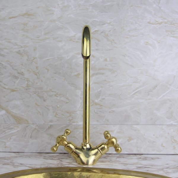 Unlacquered Brass Gooseneck Faucet Solid Brass Vintage Style Kitchen & Bathroom Tap Rustic Sink Mixer