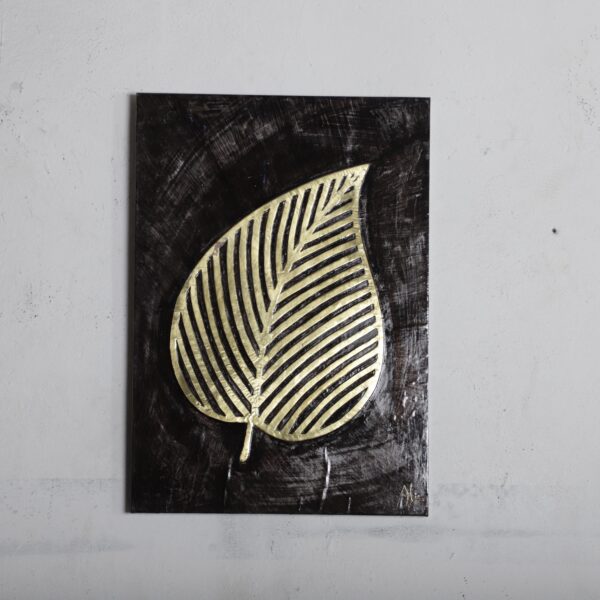 Handmade Brass Leaf Wall Art on Dark Panel – Botanical Metal Wall Decor for Living Room or Entryway – Elegant Artisan Home Accent - Image 2