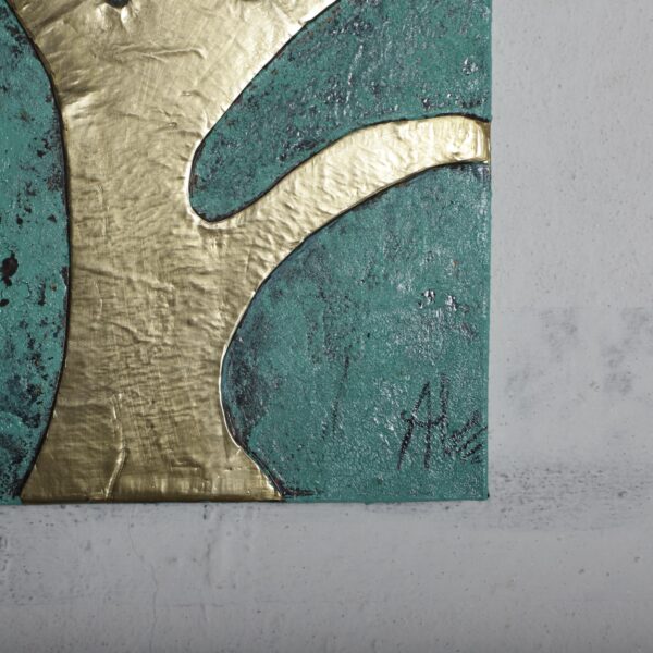 Oxidized Brass Tree Wall Art – Handmade Moroccan Metal Panel on Patina Wood – Nature-Inspired Embossed Home Decor - Image 2