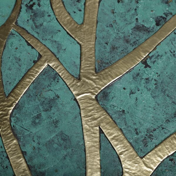 Oxidized Brass Tree Wall Art – Handmade Moroccan Metal Panel on Patina Wood – Nature-Inspired Embossed Home Decor - Image 8
