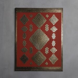 Large Brass Wall Art 90x125 cm – Handmade Moroccan Metal Panel with Embossed Design – Oxidized Patina Wood Sculpture
