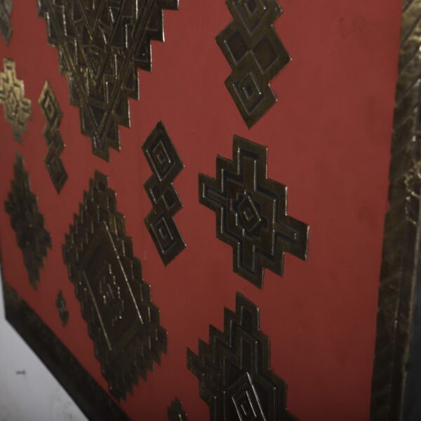 Large Brass Wall Art 90x125 cm – Handmade Moroccan Metal Panel with Embossed Design – Oxidized Patina Wood Sculpture - Image 7