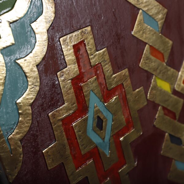 Moroccan Brass Amazigh Wall Art – Handmade Colorful Metal Panel with Geometric Berber Patterns – 50x77.5 cm - Image 6