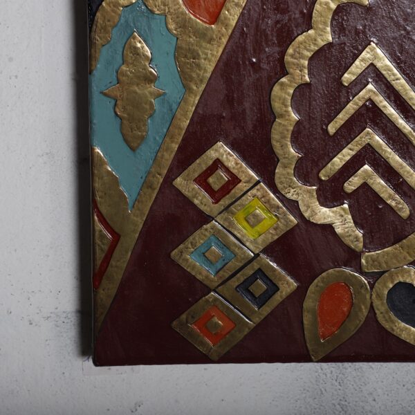 Moroccan Brass Amazigh Wall Art – Handmade Colorful Metal Panel with Geometric Berber Patterns – 50x77.5 cm - Image 2