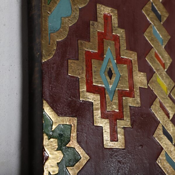 Moroccan Brass Amazigh Wall Art – Handmade Colorful Metal Panel with Geometric Berber Patterns – 50x77.5 cm - Image 3