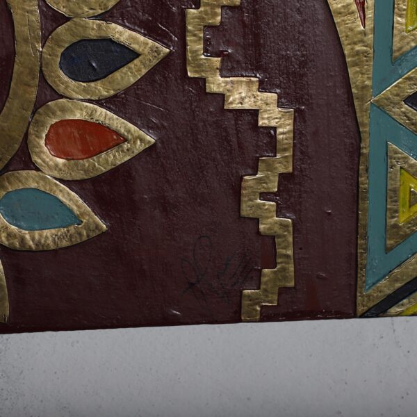 Moroccan Brass Amazigh Wall Art – Handmade Colorful Metal Panel with Geometric Berber Patterns – 50x77.5 cm - Image 8