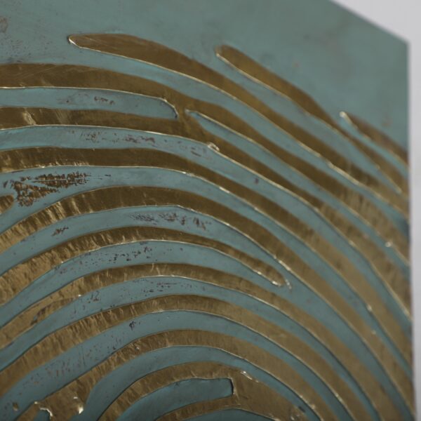 Large Brass Fingerprint Wall Art – Handmade Embossed Metal Panel on Oxidized Wood – Moroccan Statement Wall Sculpture - Image 5