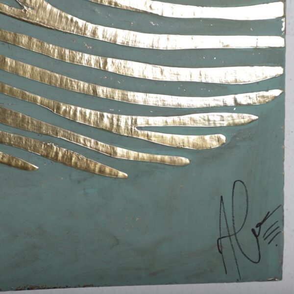 Large Brass Fingerprint Wall Art – Handmade Embossed Metal Panel on Oxidized Wood – Moroccan Statement Wall Sculpture - Image 6