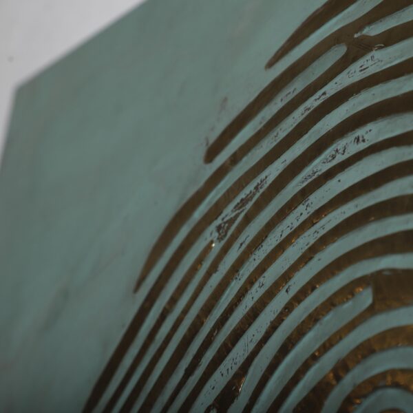 Large Brass Fingerprint Wall Art – Handmade Embossed Metal Panel on Oxidized Wood – Moroccan Statement Wall Sculpture - Image 9