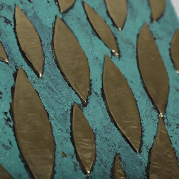 Brass Tree Leaf Wall Art – Handmade Embossed Metal on Patina Wood – Oxidized Moroccan Botanical Decor 34x61 cm - Image 6
