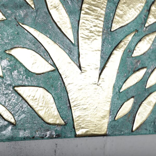 Brass Tree Leaf Wall Art – Handmade Embossed Metal on Patina Wood – Oxidized Moroccan Botanical Decor 34x61 cm - Image 7
