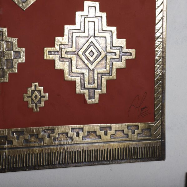 Large Brass Wall Art 90x125 cm – Handmade Moroccan Metal Panel with Embossed Design – Oxidized Patina Wood Sculpture - Image 2