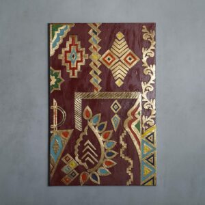 Moroccan Brass Amazigh Wall Art – Handmade Colorful Metal Panel with Geometric Berber Patterns – 50x77.5 cm