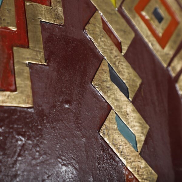 Moroccan Brass Amazigh Wall Art – Handmade Colorful Metal Panel with Geometric Berber Patterns – 50x77.5 cm - Image 9